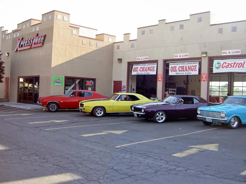 Classic cars lined up outside the Reno South service center on Longley Lane